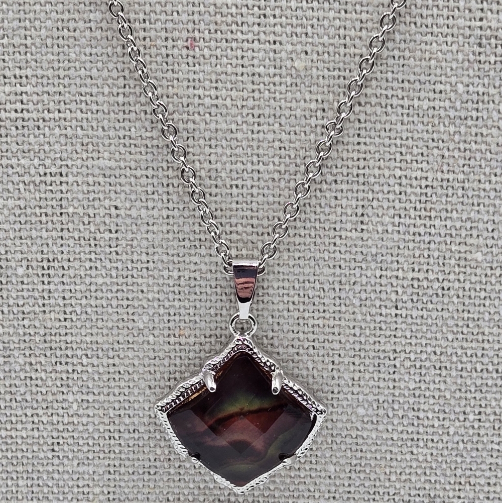 KENDRA SCOTT Davie Pendant Silver Tone Iridescent Dichroic Glass Bronze - Picture 2 of 7